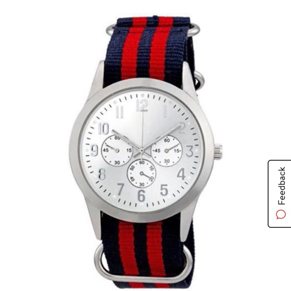 FMD Silver Dial Blue/Red Nylon Strap Men’s Watch